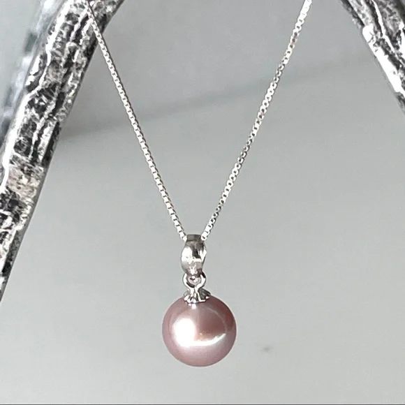 Real Round 3A Purple Freshwater Pearl Pendant 925 Sterling Silver Necklace - Picture 3 of 14